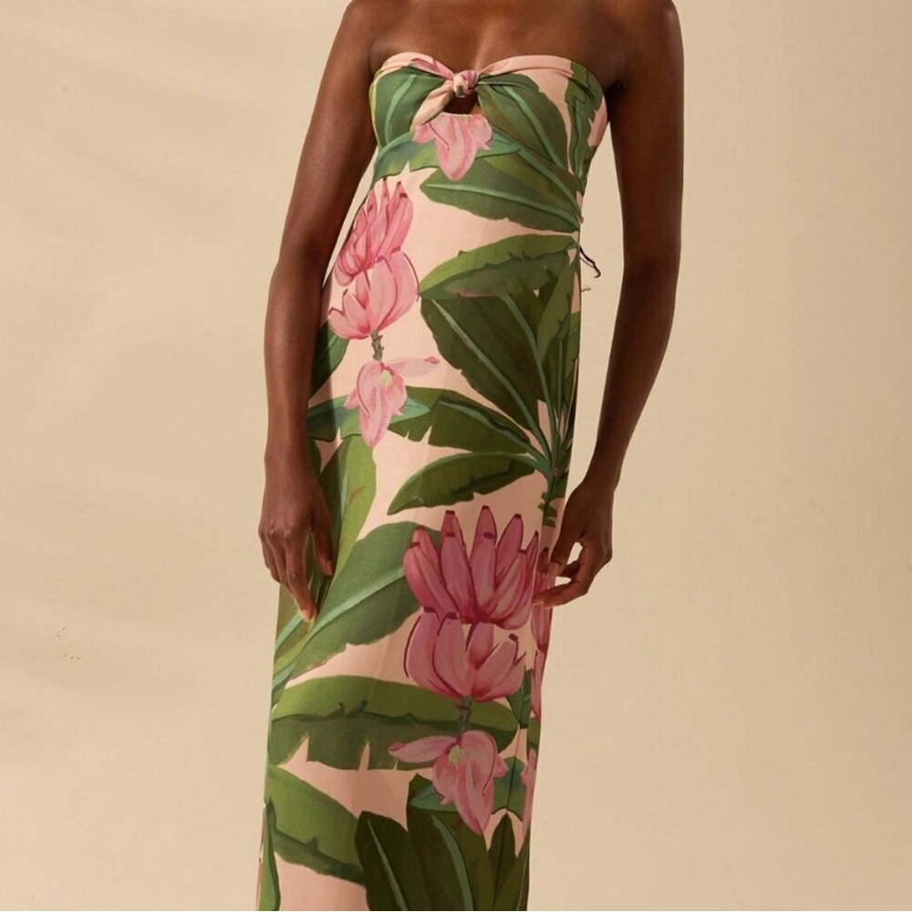 Floral Strapless Maxi Dress - Pink and Green